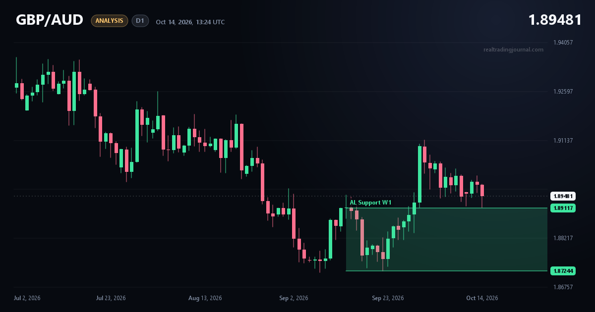 GBP/AUD D1 chart with my markup: 50% pullback to weekly support